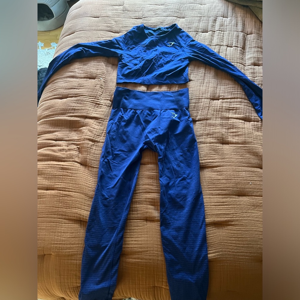 Gymshark Vital Seamless 2.0 Cobalt Purple Marl Leggings and Crop Set Medium